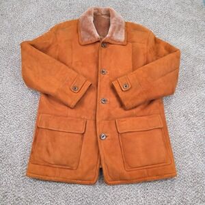 VTG Pellacci 100% European Sheepskin Leather Barn Chore Jacket Orange USA Women